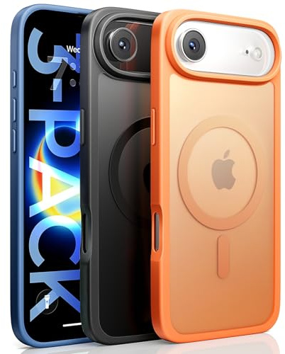 LISEN 3PACK for iPhone 17 Air Case Slim[Compatible with MagSafe][Military Grade Drop Protection] Magnetic Translucent Shockproof with Anti-Fingerprint Phone Case for iPhone 17 Air,Orange,Black,Blue