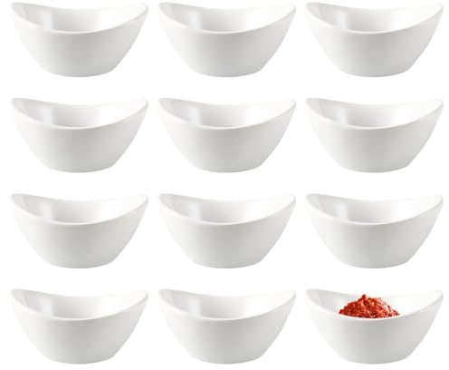 PORFOYO Coupelle pour Sauces, 12 Pièces Bols à Sauce Soja Mini Petite Coupelle Empilable Bols à Sushi pour Trempettes Collations Épices Snacks Fruits Salade Dessert Réutilisables en Céramique, Blanc