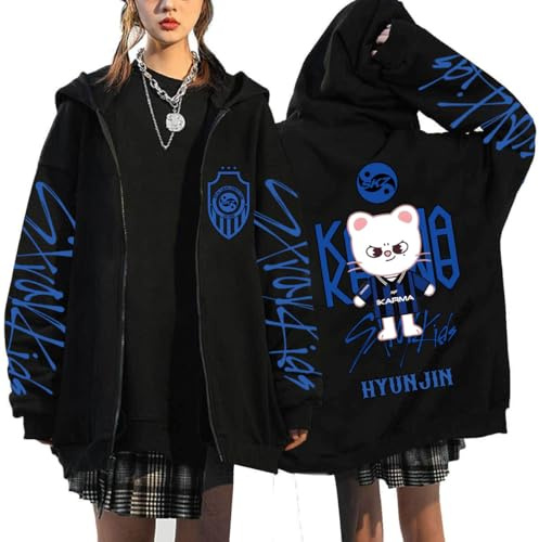 Kapuzenpullover mit Reißverschluss Unisex SKZ Karma Sport Kapuzenjacke BangChan Lee Wissen Changbin Hyunjin Han Felix Seungmin I.N Mode Lose Y2K Streetwear Harajuku Sweatshirt Tops