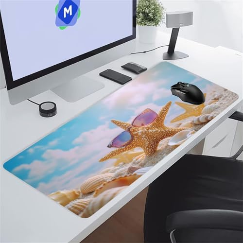 Grand Tapis de Souris Gamer Tapis de Souris XXL 1200x600x3 mm avec Base en Caoutchouc Antidérapant Grand Tapis de Bureau pour PC, Ordinateur Portable (Étoile Mer Coquillage)