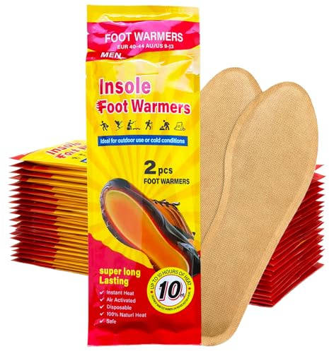 Wärmesohlen für Schuhe, 20 Paar Sohlenwärmer für 8h Warme Füße, Luftaktiviert Extra Warme Schuhwärmer für Schuhe & Skischuhe (40-42 EU)