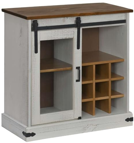 Gecheer Sideboard HALDEN with Sliding Door White 80x40x80 cm Solid Wood Sideboard Model4018422