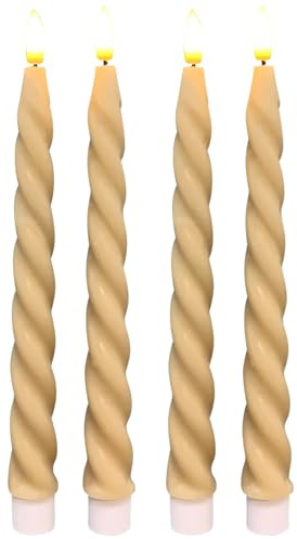 LED Stabkerzen Beige im 4er Set, in Ø 2,2 x 22 cm gedreht - Echtwachskerze mit Timerfunktion