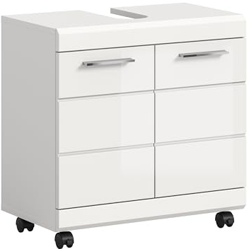 xonox.home – Waschbeckenunterschrank Scout 60x60x34 cm in Weiß Hochglanz – Mobiler Badschrank auf Rollen mit Feststeller – Moderner Unterschrank für eine Elegante & Flexible Badaufbewahrung