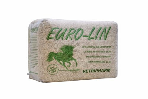 EURO-LIN Leinenstroh Einstreu Pferdeeinstreu aus Flachs 20 kg | Staubarm, Für empfindliche Atemwege, Extrem saugfähig, Bindet Ammoniak, Besonders ergiebig, Reduziert Gerüche