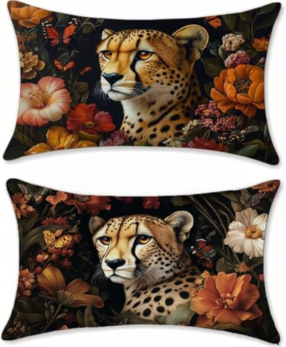 Kissenbezug 40x70 Tier Kopfkissenbezug 2er Set Sofakissen Blume Dekokissen Leinen Kissenbezüge 40x70 Deko Kissen, Rechteck Kissenhülle Couchkissen, Sofakissen Groß, Deko Wohnzimmer, m-157