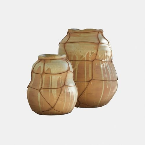 Loberon Vase 2er Set Frandoro - Zwei Größen - Organische Form - für Schnittblumen oder Trockengestecke - Blumenvase - Dekoration - Steinzeug, antikcreme/braun