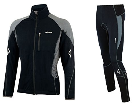 Airtracks Herren Thermo Fahrradtrikot Set Pro T - Thermo Fahrradhose Lang + Thermo Radtrikot Langarm - Warm Fleece Winddicht Atmungsaktiv Reflektoren