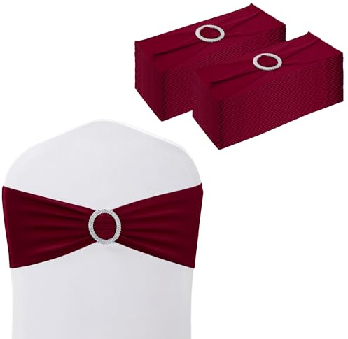 WedDecor Plain Spandex Chair Bands with Slider Buckle, Burgundy, 25pcs