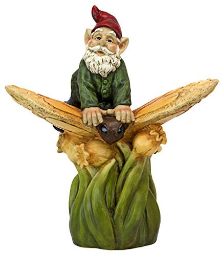 Design Toscano Auf dem Rücken eines Schmetterlings Gartenzwerg-Statue - Rasenzwerg, Harz, Vollfarbe wirklichkeitsgetreu
