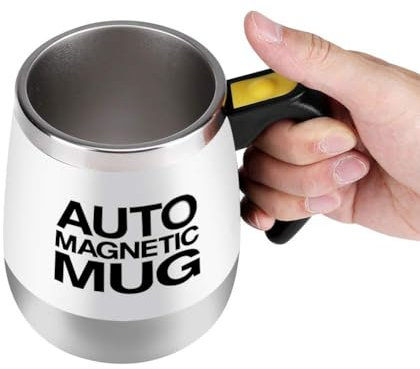 Nikou Selbstrührender Kaffeebecher - Selbstrührender Becher mit elektrischem Edelstahl Selbstaufrührender Becher für Kaffee, Milch (Schwarz/Weiß) (Farbe : Weiß)