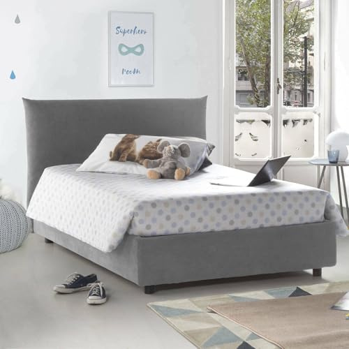 Talamo Italia - Doppelbett Ornella, Bettkasten mit Stoffbezug, 100 % Made in Italy, Öffnung vorne, geeignet für Matratze 120 x 190 cm, grau