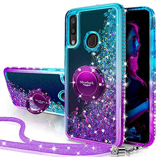 Miss Arts für Galaxy A40 Hülle,[Silverback] Mädchen Glitzern Handyhülle Hülle mit Ringständer, Cover Silikon Flüssigkeit Clear Schutzhülle für Samsung Galaxy A40 -LILA