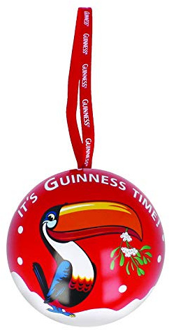Offizielle Guinness-Tukan-Weihnachtskugel mit Guinness-Fudge innen.