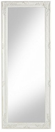 Baroni Home Specchio in Legno Bianco con Cornice Shabby, Specchiera da Parete Rettangolare per camera da letto, bagno o soggiorno, Specchio Shabby Bianco Anticato, 55x142 cm