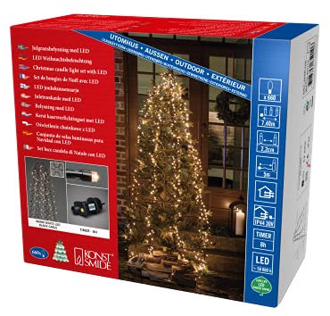 Konstsmide Micro LED Compactlights Baummantel mit Ring, 6 Stränge à 110 Dioden, 8h Timer, 660 bernsteinfarbene Dioden, 30V Außentrafo (IP44), 6W, schwarzes Kabel, 6650-800, 660 LEDs