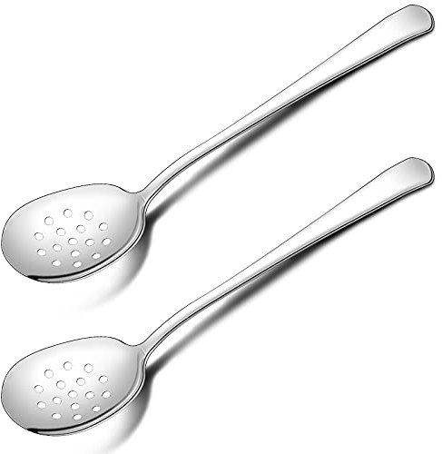 Cunhill 2 Pieces 8.3 Inches Slotted Spoon Stainless Steel Slotted Serving Spoon Cooking Colander Spoon with 16 Holes Strainer Skimmer Cooking Kitchen Utensils for Cooking Baking