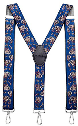 MASADA Herren Hosenträger mit robusten Karabiner Verschluss stufenlos verstellbar 3,5 cm breit und bis zu 195 cm Körpergröße - Paisley Blau