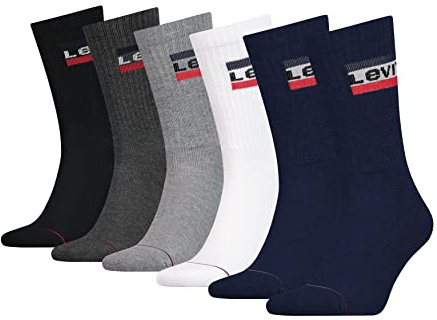 Levi’s Crew-Socken, atmungsaktive Socken aus Bio-Baumwolle mit verstärkter Ferse und Spitze für Damen und Herren, 6er-Pack