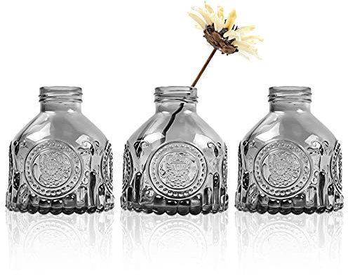 Lot de 3 petits vases en verre pour fleurs - Gris