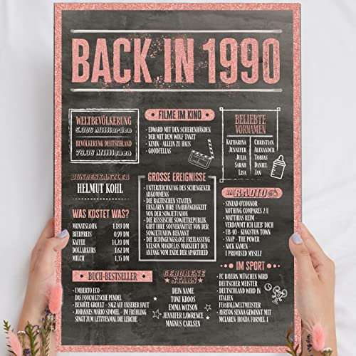 35 Geburtstag Frauen Rosegold Holzbild Back in 1990 personalisierbar zum Hinstellen/Aufhängen opt. beleuchtet, 35 Geburtstag Frau Deko, 35 Geburtstag Frau, 35. Geburtstag Frau, Geschenk 35 Geburtstag