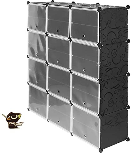 Steck-Kleiderschrank Kunststoff Portable Garderobe mit 12 Würfeln - individuell aufbaubar - erweiterbar - auch für hängende Kleidung - platzsparend,Regalsystem Kleiderschrank (8 Etagen und 12 Türen)