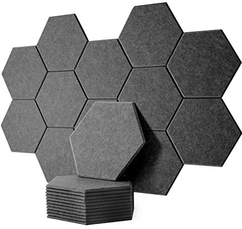 Rdutuok 12 Stück Akustik Panel,30x26x1cm Hexagon Akustik Absorber Schallschutzplatten Akustikpaneele Wand für Tonstudio, Büro,Studio und Wanddekoration(Dunkelgrau)