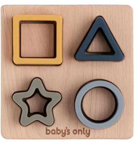 Baby's Only - Formenpuzzle Sortierspiel Earth - Motorikspielzeug Baby - Bunte Montessori Holzspielzeug - Sortierbox mit Vier Figuren - Hochwertigem Silikon - Ab 6 Monaten