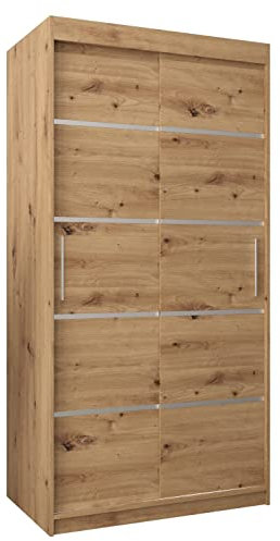 MEBLE KRYSPOL Schwebetürenschrank Verona 1 100 cm Kleiderschrank mit Kleiderstange und Einlegeboden Schlafzimmer- Wohnzimmerschrank Schiebetüren Modern Design (Schubladen: 0, Artisan Eiche)