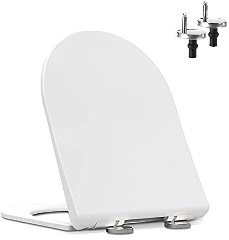 Tapa WC Universal Amortiguada, Materiale Urea Formaldehído, Cierre Suave, Liberación Rápida, Asiento de Inodoro en Forma de D, Fácil Limpieza, Antibacteriano, Blanco