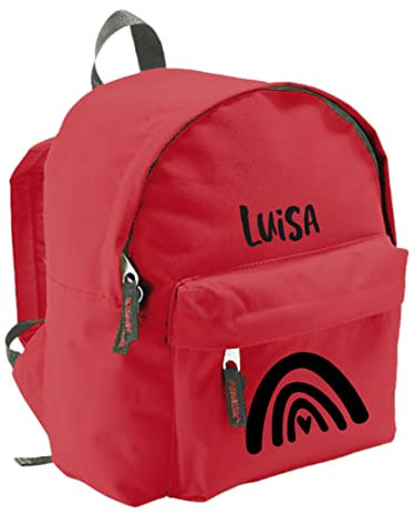 Kindergartenrucksack mit eigenem Namen und Regenbogen | Personalisierter Kinder-Rucksack Jungen Mädchenrucksack für KiTa Freizeit Kindersport (rot)