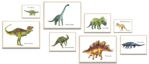 MeinBaby123® Dinosaurier Poster Set | DIN A4, A5, A6 | Bilder für Kinderzimmer Jungen | Dino Deko | Babyzimmer Wandposter Premium (8er Set)