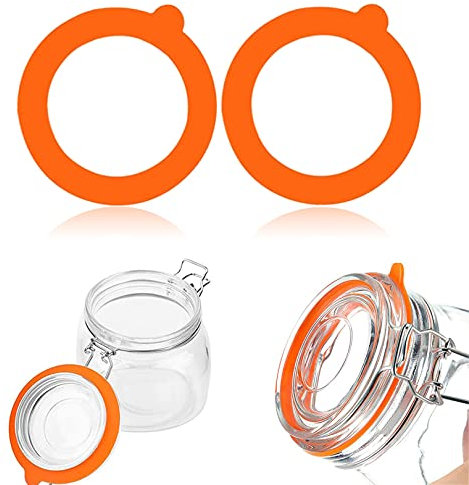 2Pcs Silicone Jar Gaskets Replacement, Silicone Replacement Gaskets Seals,3.75 Inch Leak Proof Silicone Gasket Airtight Seals Rings for Mason Jars,Regular Glass Jars,Canning Glass Jars(Orange)