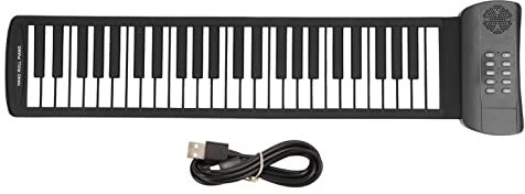 Piano Enrollable, 49 Teclas, Teclado Electrónico Portátil, Teclado Plegable, Piano para Computadora, Tabletas, Sonido Externo o Auriculares, Sonido Envolvente 4D, Alimentado por Batería USB(PM49)