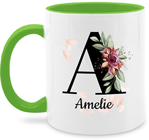 Tasse Tassen 325ml - Anfangsbuchstabe - Buchstabe anpassbar mit Name I Geschenk Initialen - 325 ml - Hellgrün - kaffeetasse selbst beschriften buchstabentasse buchstaben a glühweintassen