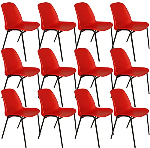 OFITURIA Bürostuhl ohne Rollen, Stuhl aus Kunststoff mit Metallrahmen, Stuhl für Wartezimmer, Empfang, Tagungen, Konferenzen usw. (12 Stühle, rot)