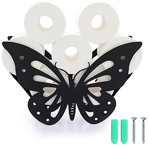SUMNACON Schwarz Toilettenpapierhalter aus Metall WC Rollenhalter Stehend Papierhalter Toilettenrollenhalter Ohne Bohren Wandmontage Dekoration für Badezimmer Küche Schmetterlingform