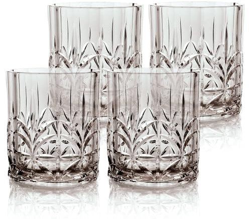 BELLAFORTE Lot de 4 verres courts incassables en plastique Tritan de 388,5 g – Myrtle Beach – Verres à whisky incassables – Sans BPA – Passe au lave-vaisselle – Gris