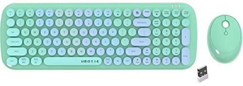 Wireless Keyboards and Mouse Combos, UBOTIE Colorful Gradient Rainbow Colored Retro Typewriter Flexible Keyboard, 2.4GHz Connection and Optical Mouse (New Green Colorful)