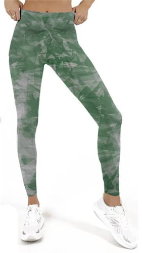 Nakloe | Legging de Sport Femme Taille Haute pour Fitness, Yoga, Gymnastique (L, Vert à Motifs)