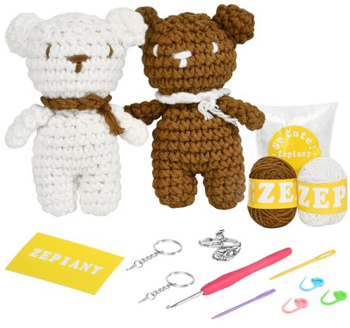 Little Bears Häkelset, Schritt-für-Schritt-Video-Tutorials, Erwachsene und Kinder, Strickset für Anfänger, 2 Stück