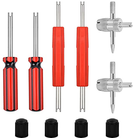GTIWUNG 10-Teilig Reifenventilentferner Set,Doppel-und Einzelkopf-Ventileinsatz-Entferner,Ventil Entferner,Reifenventil Kappen, Reifenventil Schlüssel,4 in 1 Ventilschlüssel für Auto,Motorrad,Fahrrad