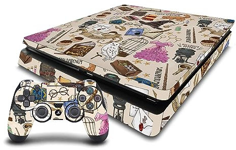 Head Case Designs Offizielle Harry Potter Hogwarts Muster Grafiken Vinyl Haut Gaming Aufkleber Abziehbild Abdeckung kompatibel mit Sony PlayStation 4 PS4 Slim Console and DualShock 4 Controller