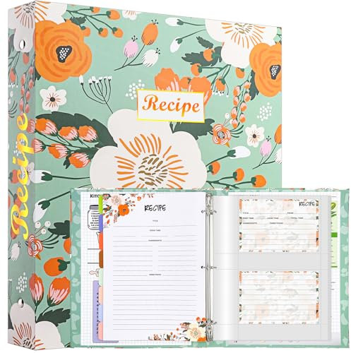 Hihealer 3 Ring Recipe Binder Large Recipe Book to Write in Your Own Recipes with Recipe Cards 4x6, Unique Gifts for Women Grandma - 32x26cm (Grün)