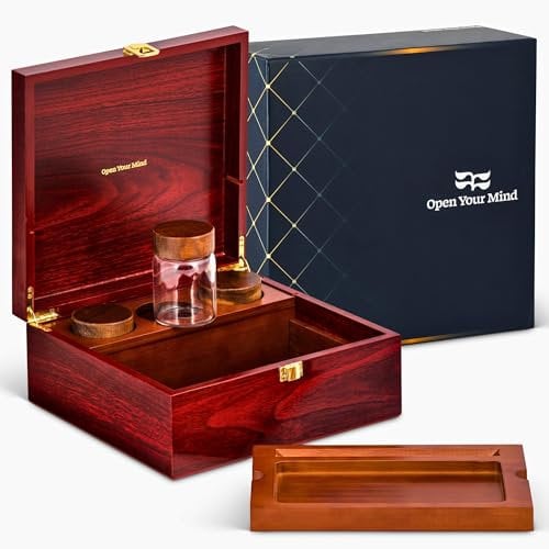 Open Your Mind® Stash Box mit Rolling Tray und luftdichten Stash Jars. Premium Zubehör, Geschenk. Gras Box, große Aufbewahrungsbox, Baubox