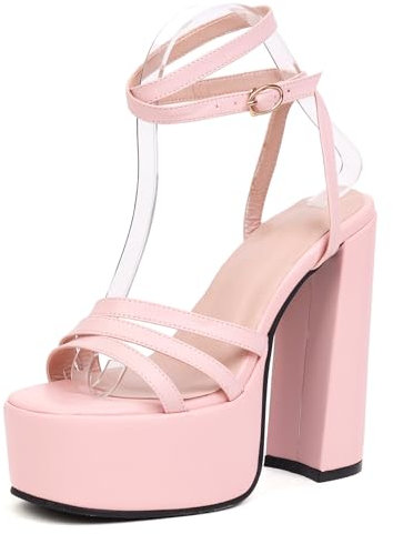 Lroey Reoly Sandali da Donna, Sandali Aperti con Tacco Alto Fibbia Tacco a Blocco Sandali con Cinturino Alla Caviglia con Plateau, 16862Inq Rosa Numero 41 EU