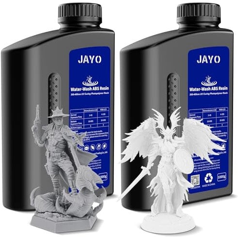 JAYO Wasser Wbwaschbares ABS-Like Resin 2KG, 3D Drucker Harz 405nm UV Standard Schnelles Photopolymer Resin für LCD/DLP/SLA 3D Drucker, Hohe Präzision, Nicht Spröde, 1KG Bottle, 2 Pack, Grau+Weiß