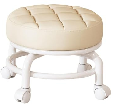 MERIGLARE Niedriger Sitzhocker mit Rollen, für Die Hausarbeit, Universelle Lenkrollen, Riemenscheibe, Niedriger Hocker für Wohnzimmer, Beige
