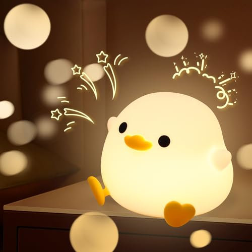 WDJLNZB Veilleuse Canard Enfant,Veilleuse Bébé Silicone Animal Mignon, Veilleuse Enfant Rechargeable USB Lampe de Chevet avec Capteur Tactile et minuteur pour Décor de Chambre de Bébé