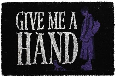 SD Toys Wednesday Fußmatte Give Me A Hand schwarz/weiß/lila, aus Kokosfaser, Unterseite aus PVC.